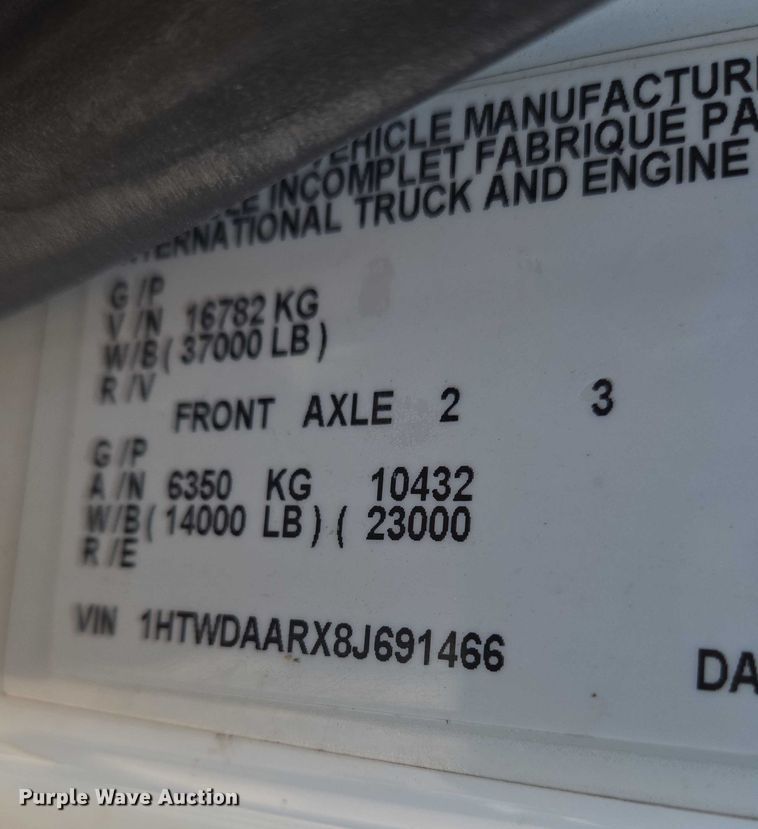 image for item EN8439 2008 International  WorkStar 7400 dump truck