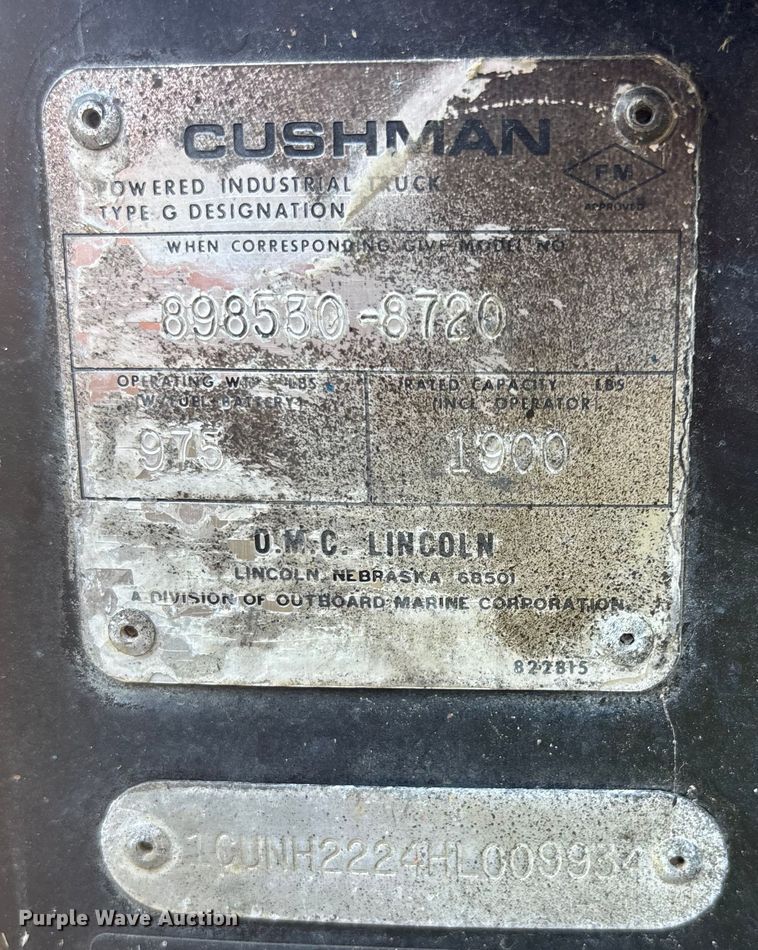 image for item EN8477 1987 Cushman Turf Truckster utility vehicle