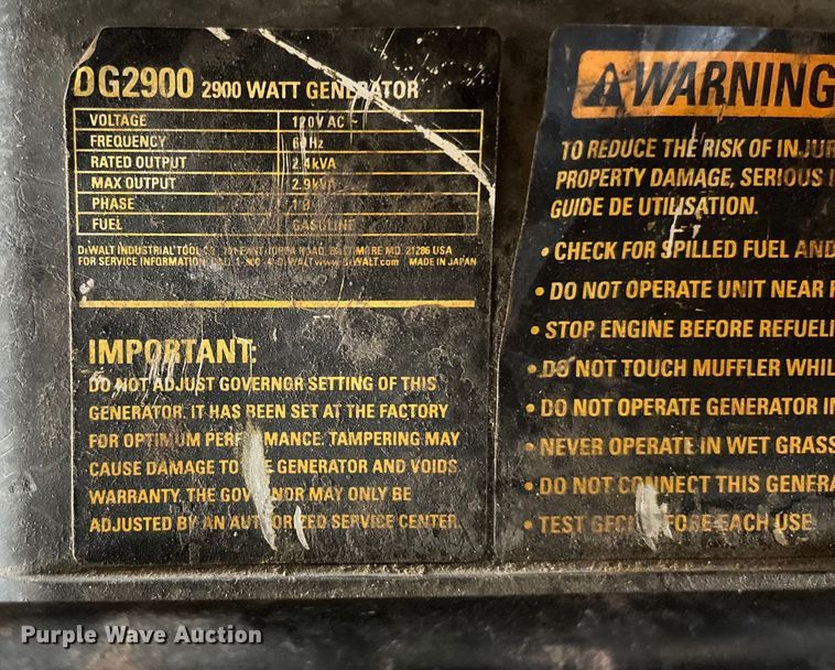 image for item EN8499 DeWalt DG2900 generator