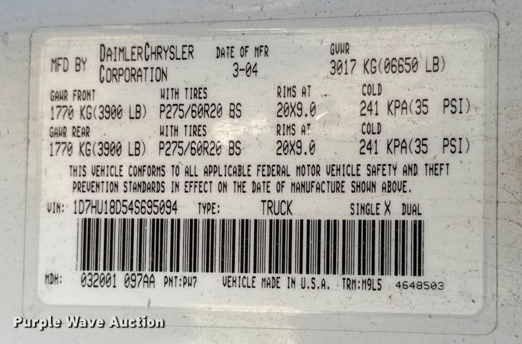 image for item DJ7768 2004 Dodge Ram 1500 Quad Cab pickup truck