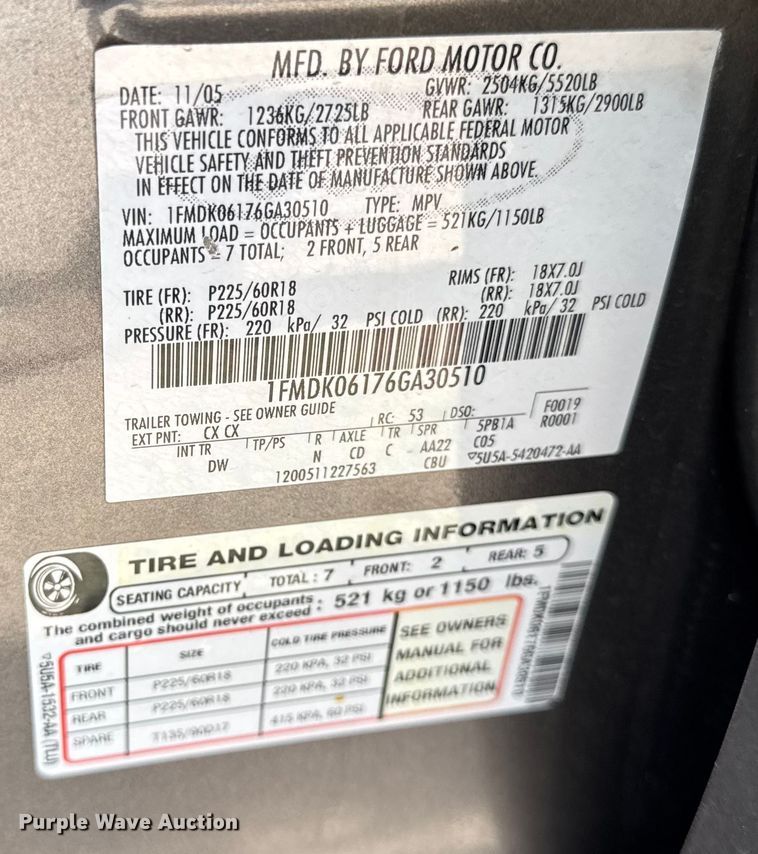 image for item DJ9710 2006 Ford Freestyle SUV