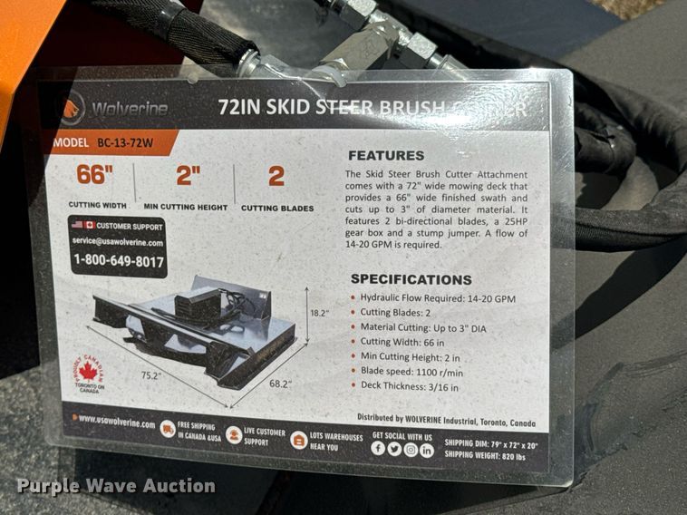 image for item DO0950 2025 Wolverine BC-13-72W skid steer rotary mower