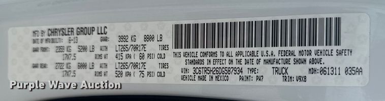 image for item DS3875 2013 Dodge Ram 2500 Crew Cab pickup truck