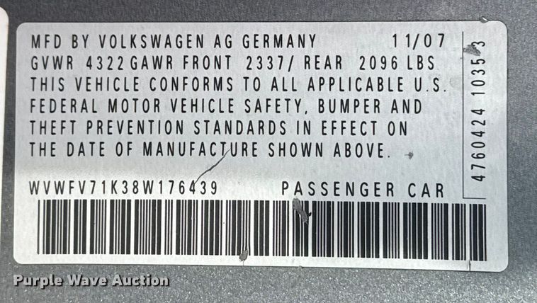 image for item DS3876 2008 Volkswagen GTI 