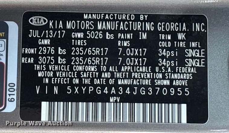 image for item DT3281 2018 Kia Sorento SUV