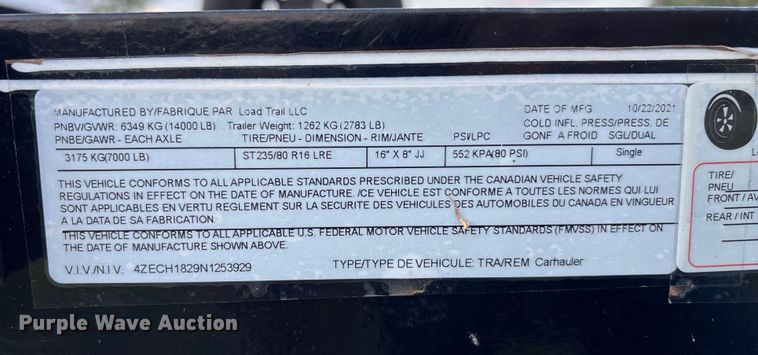 image for item DT3337 2022 Load Trail Carhauler tilt deck equipment trailer