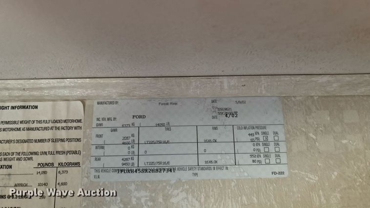 image for item DT3338 2002 Ford Econoline 450 RV