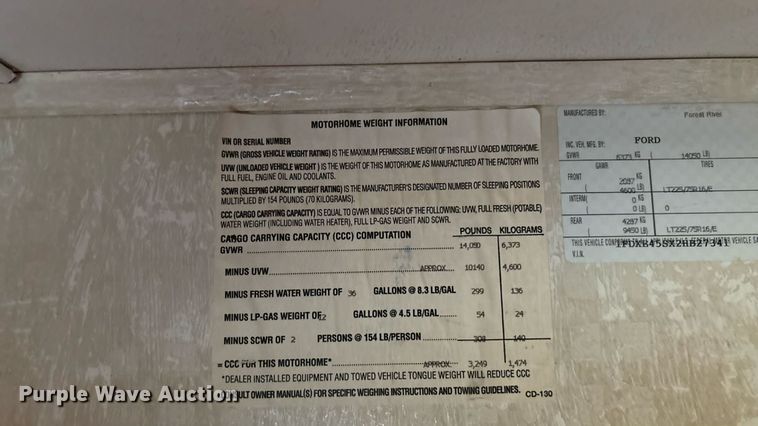 image for item DT3338 2002 Ford Econoline 450 RV