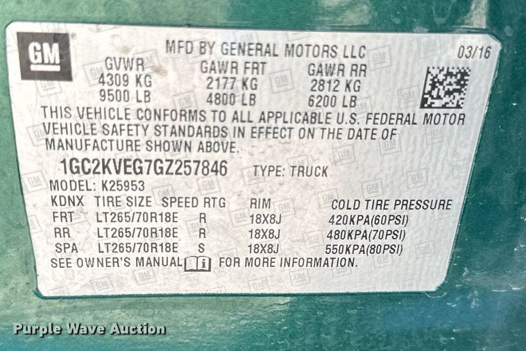 image for item DT6251 2016 Chevrolet Silverado 2500HD Double Cab pickup truck