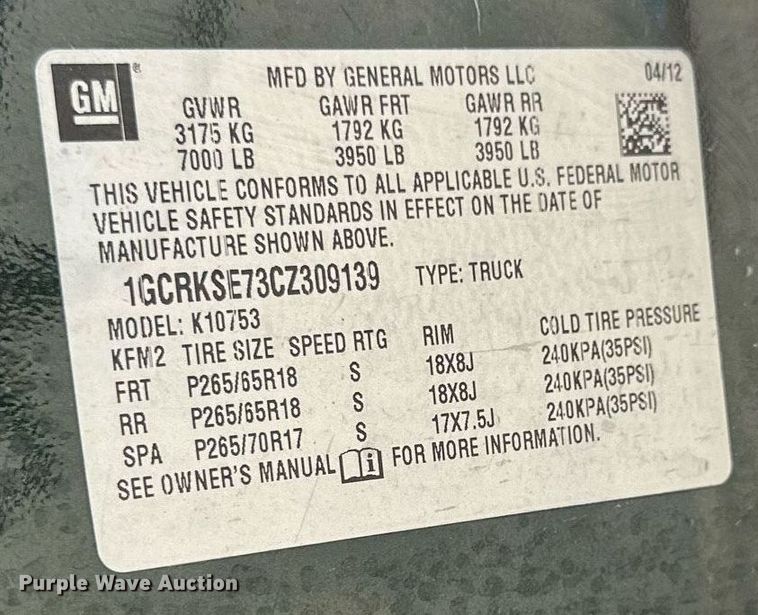 image for item DT6256 2012 Chevrolet Silverado 1500 Ext. Cab pickup truck