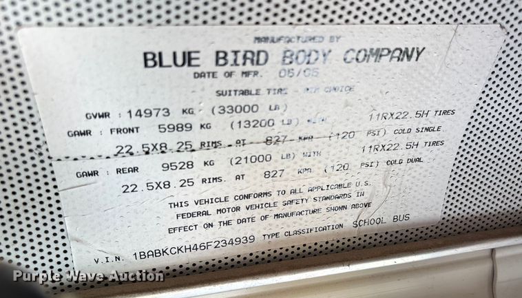 image for item DU1253 2006 Blue Bird All American school bus