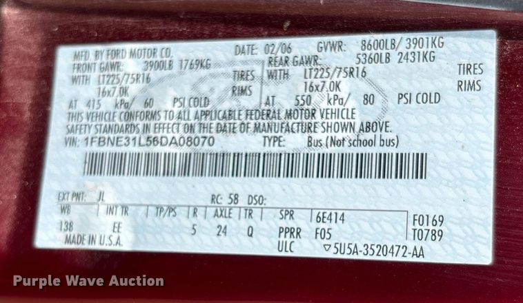 image for item DU1271 2006 Ford E350 van