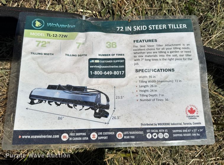 image for item DU9099 2025 Wolverine TL-12-72W skid steer tiller