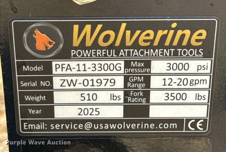 image for item DU9104 2025 Wolverine PFA-11-3300G skid steer forks