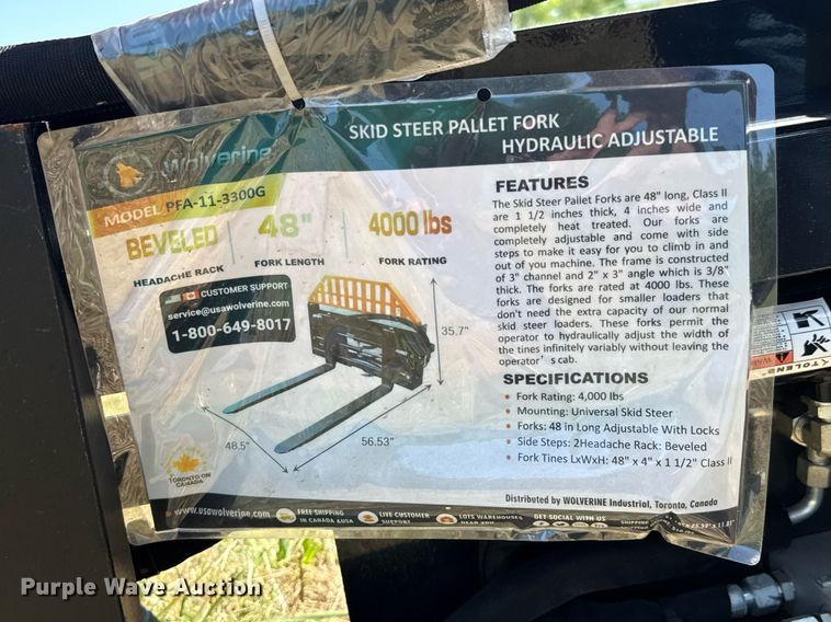 image for item DU9106 2025 Wolverine PFA-11-3300G skid steer forks