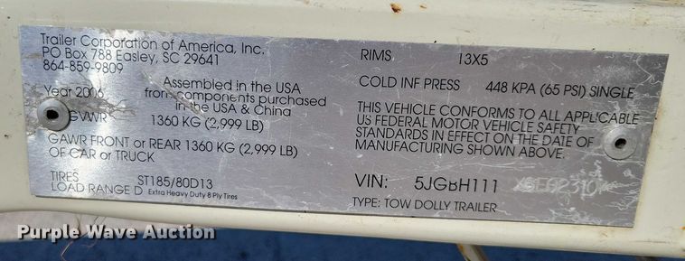 image for item DX7419 2006 Stehl Tow car dolly