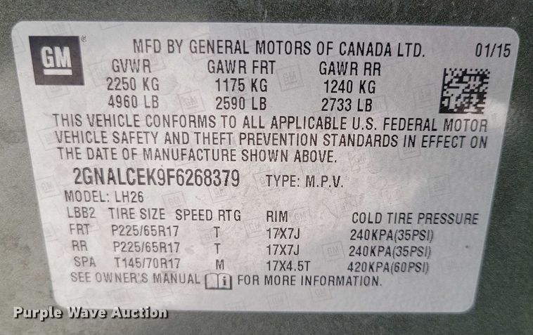 image for item DX7455 2015 Chevrolet Equinox LT SUV