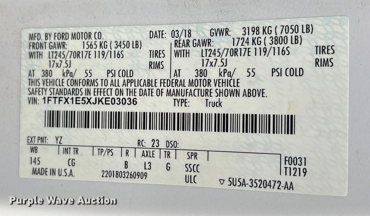 image for item DY0950 2018 Ford F150 SuperCab pickup truck