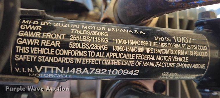 image for item DY1115 2008 Suzuki GZ250 motorcycle