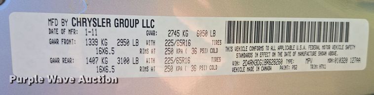 image for item DY1121 2011 Dodge Grand Caravan handicap accessible van