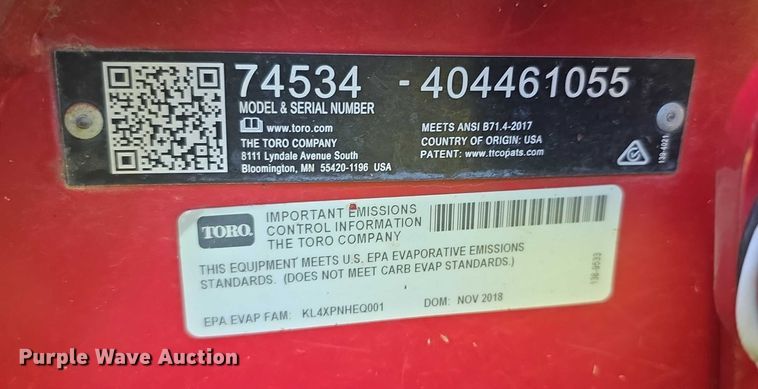 image for item DZ6133 2018 Toro 74534 lawn mower