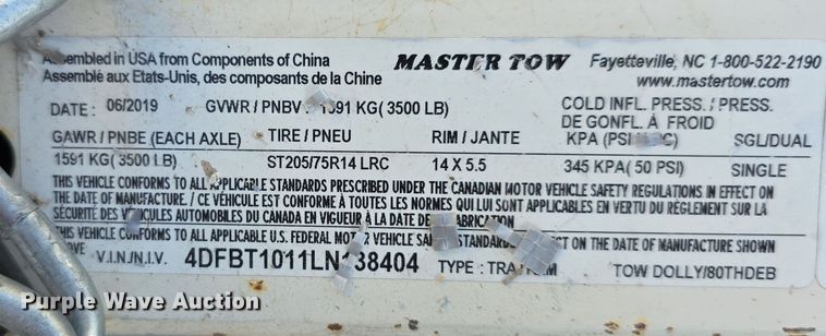 image for item DZ6142 2020 Master Tow 80THDEB tow dolly car dolly