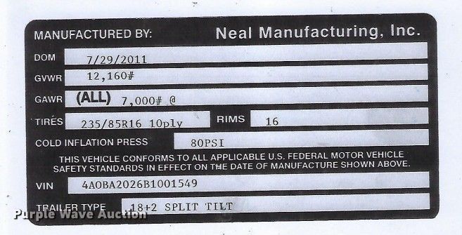 image for item DZ8938 2011 Neal tilt deck equipment trailer