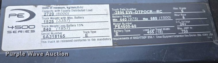 image for item EB1018 Crown PE4500-60 pallet jack