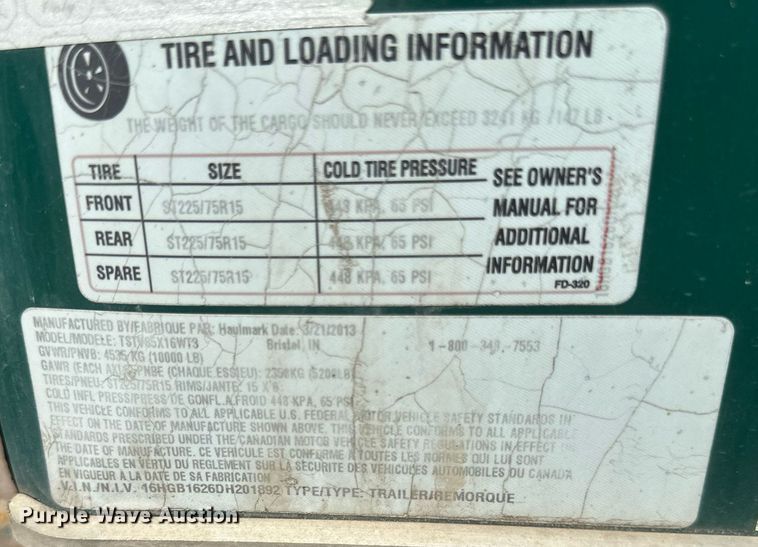 image for item EB2907 2013 Haulmark TSTV85X16WT3 enclosed cargo trailer