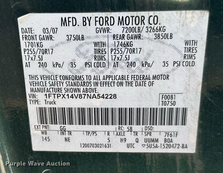 image for item EB2972 2007 Ford F150 SuperCab pickup truck