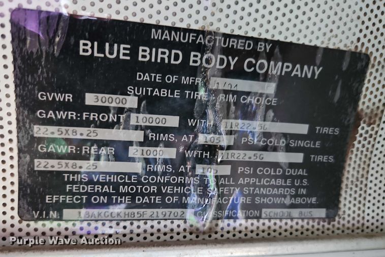 image for item EB8240 2005 Blue Bird Vision school bus