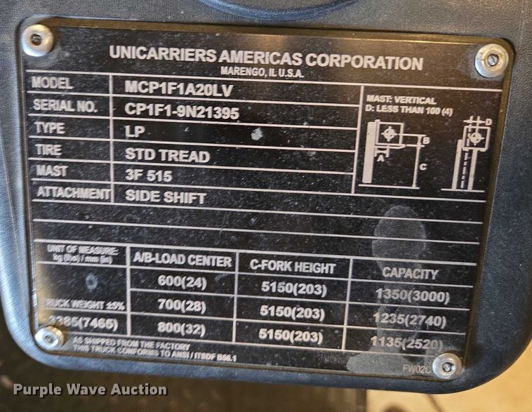 image for item EC1123 2017 UniCarriers CFS40 forklift