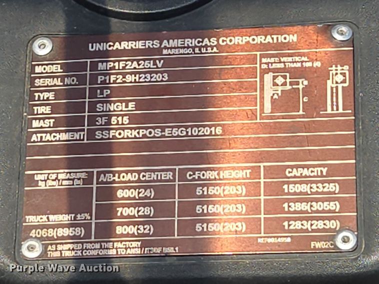 image for item EC1124 2017 UniCarriers PF50 forklift