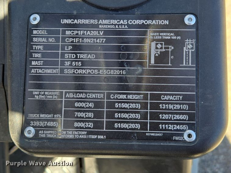 image for item EC1125 2017 UniCarriers CFS40 forklift