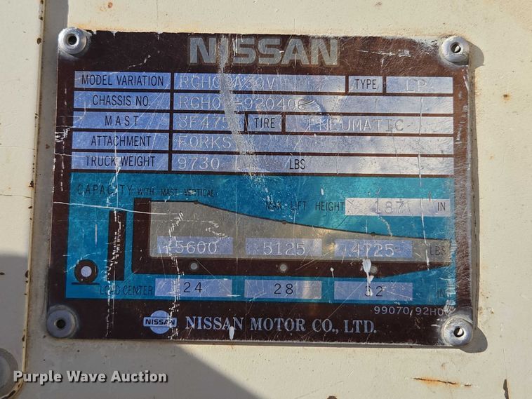 image for item EC1127 1993 Nissan PF60 forklift