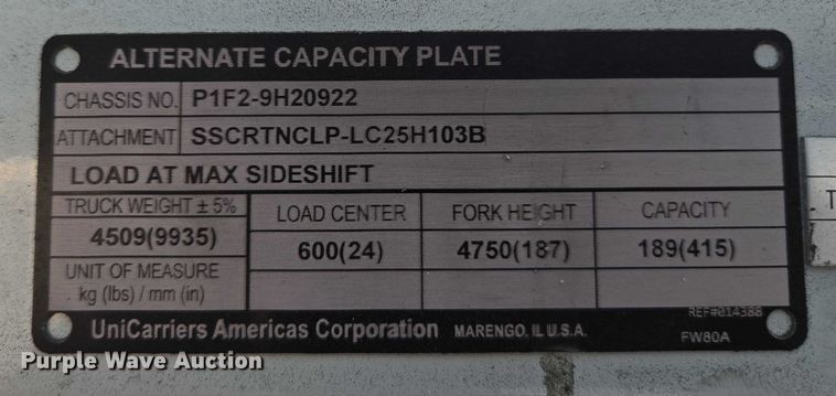image for item EC1144 2017 UniCarriers PF50 forklift
