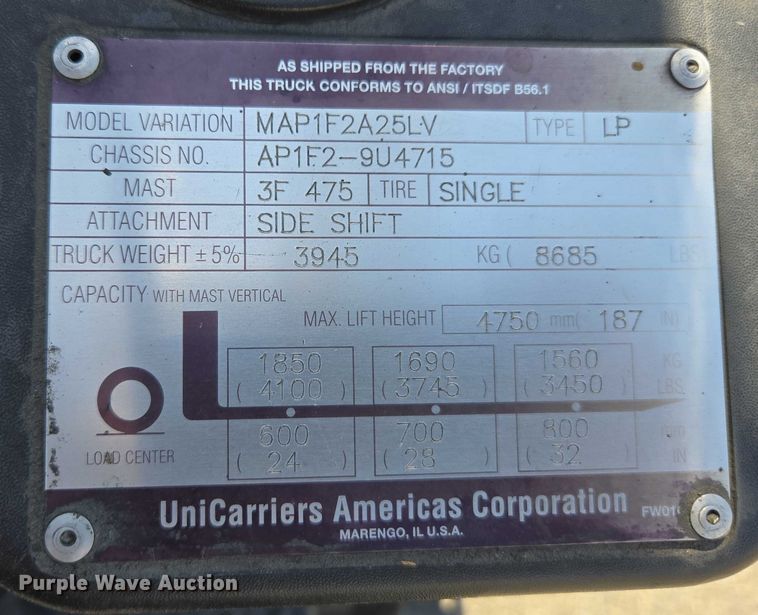image for item EC1145 2014 UniCarriers AF50 forklift