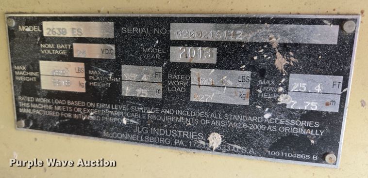 image for item EC1146 2013 JLG Industries 2630 ES scissor lift