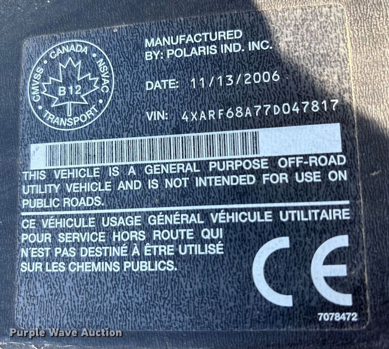 image for item EC4384 2007 Polaris utility vehicle