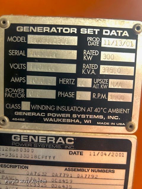 image for item ED4463 2001 Generac 2000 generator