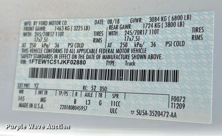 image for item ED5771 2018 Ford F150 SuperCrew pickup truck