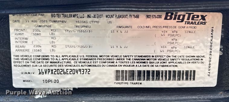 image for item EF2137 2014 Big Tex 10PI-20 utility trailer