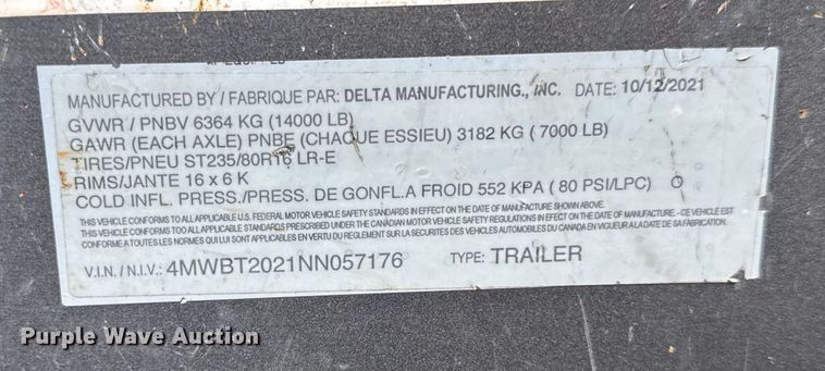 image for item EF2139 2022 Delta tilt deck equipment trailer