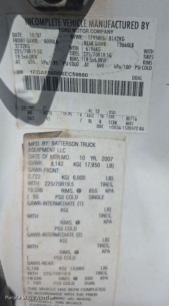 image for item EF3745 2008 Ford F550 XL Super Duty truck cab and chassis