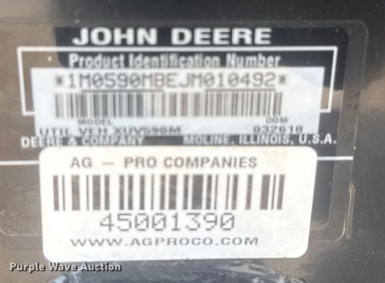 image for item EG2257 2018 John Deere Gator XUV590M utility vehicle