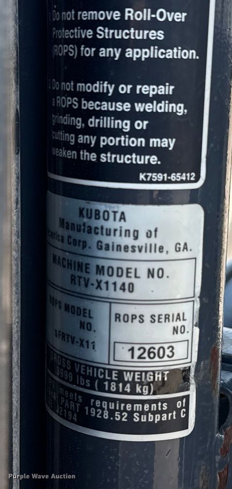 image for item EG2262 2016 Kubota RTV-X1140 utility vehicle