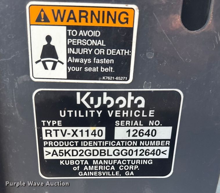 image for item EG2262 2016 Kubota RTV-X1140 utility vehicle