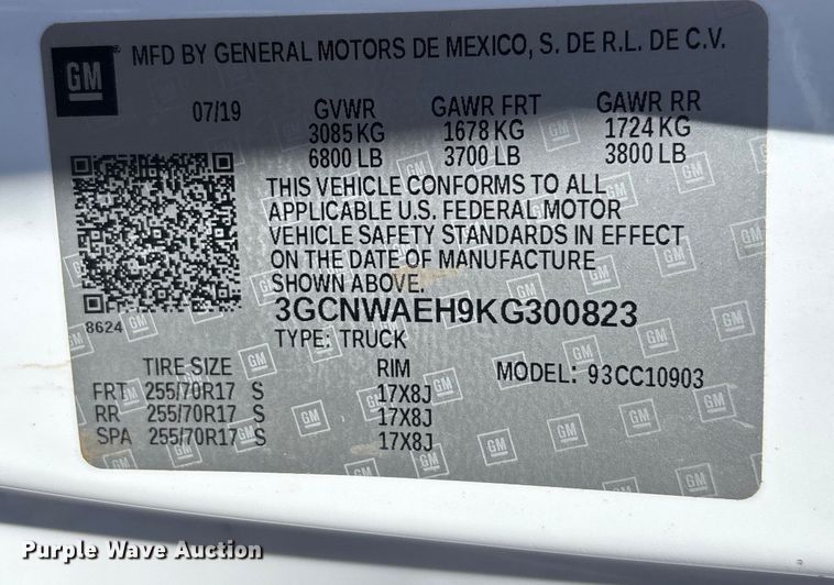 image for item EL6096 2019 Chevrolet Silverado 1500 pickup truck