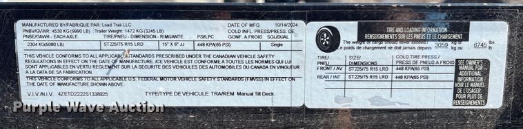 image for item EM0585 2025 Load Trail tilt deck utility trailer