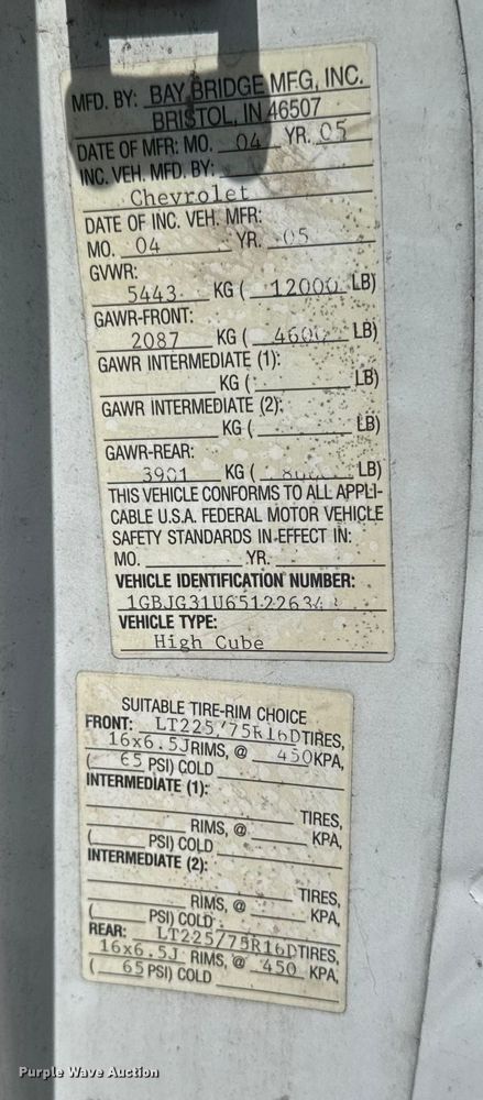 image for item EM2330 2005 Chevrolet Express G3500 box truck